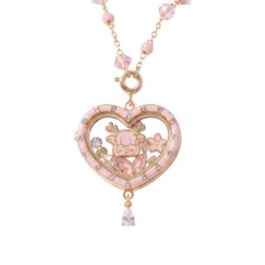 Pink heart-shaped glass photo box necklace