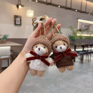 oly-c0f19f4f4d0b612a1b6d2a10adb9aa22 Wholesale Mocha Bear Wearing Sweater Plush Keychain Bag Charm Cute Cartoon Fashion Accessory Gift