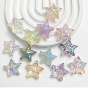 Wholesale Acrylic Electroplated Loose Star Beads, UV Glow Transparent Mermaid Three-Layer Five-Pointed Star Charms for DIY Bracelet Jewelry Making