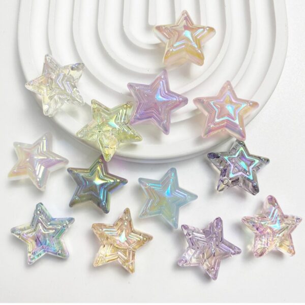 oly-c166ff0ae5a0c574415d7b2520bc94a6 Wholesale Acrylic Electroplated Loose Star Beads, UV Glow Transparent Mermaid Three-Layer Five-Pointed Star Charms for DIY Bracelet Jewelry Making