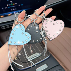 oly-c18fd58682cd342a70d7e2185a8bce5e Wholesale Pink Leather Heart Rivet Keychain Bag Charm Fashion Decorative Accessory Gift Boutique Resale