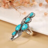 Wholesale Antique Silver Zinc Alloy Turquoise Feather Ring Vintage Chic Jewelry Accessory