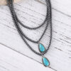 oly-c22be9b1e15ab7438b2bf26b8642c135 Wholesale Bohemian Ethnic Teardrop Turquoise And Black Beaded Necklace Ancient Silver Ball Chain Fashion Jewelry Accessory For Boutique Resale