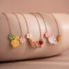 Wholesale Stainless Steel Electroplated Pink Cat Strawberry Flower Pendant Necklace Trendy Jewelry Accessory For Gift