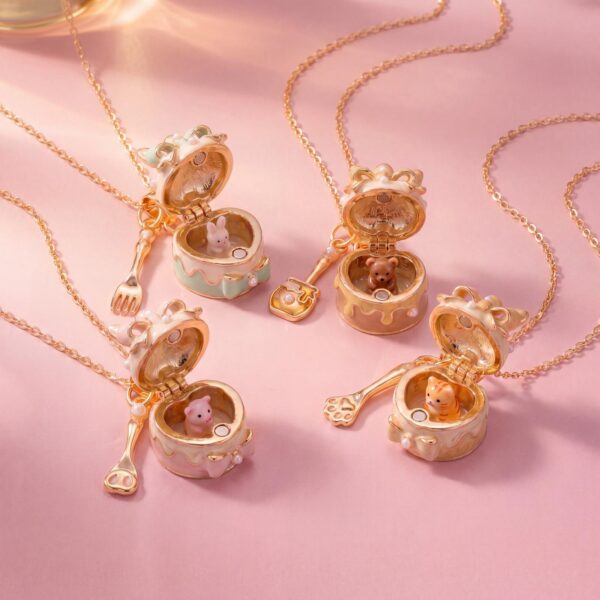 Wholesale Fashion Cake Shaped Openable Bow Pendant Necklace Copper Electroplated Jewelry Accessory Boutique Gift