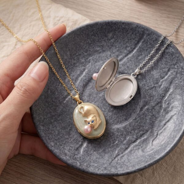 oly-c3b9f337211c6c8b14f2e0ddb02ed6f2 Wholesale Vintage Cat Locket Necklace Copper Pendant Jewelry For Women
