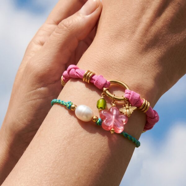 Wholesale Retro Flower Heart Beaded Bracelet Stainless Steel Woven Rope Vacation Style Unisex Fashion Accessory