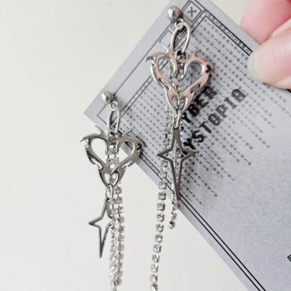 Wholesale Zinc Alloy Heart Rhinestone Tassel Drop Earrings Y2K Boho Chic Fashion Jewelry Accessory Boutique Resale Gift