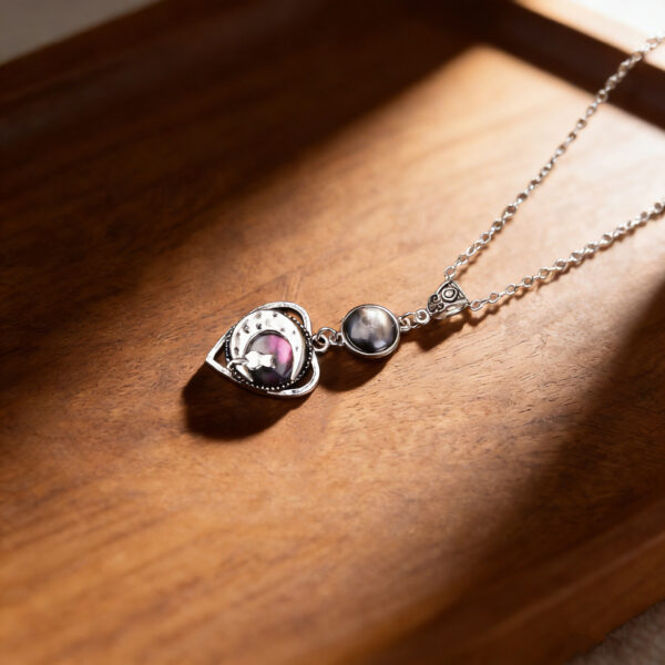 oly-c511ccf062c741c1a5783eae75560e87 Wholesale Antique Silver Gothic Moon Cat Heart Pendant Necklace Unisex Zinc Alloy Chain Trendy Jewelry Accessory For Gift And Boutique Resale