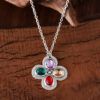 oly-c5982954a59b75bb18e2ce436e24eb2d Wholesale Retro Ethnic Lucky Clover Pendant Necklace Zinc Alloy Ancient Silver Finish Colorful Zircon Jewelry Fashion Accessory For Boutique Resale