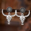 oly-c5a1bc9f32210f6d73fa19c69d03e425 Wholesale Hip Hop Punk Style Bull Head Flower Pendant Earrings Necklace Set Zinc Alloy Electroplated Everyday Use