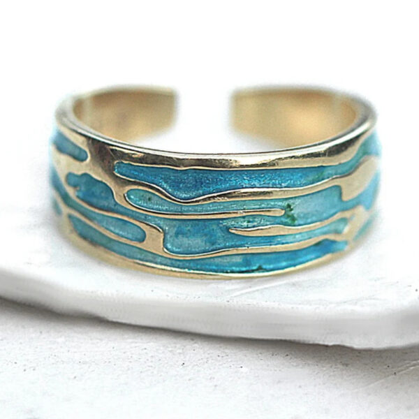 Wholesale Blue Ocean Enamel Adjustable Open Ring Silver Tone Women S Fashion Jewelry Accessory For Everyday Boutique Resale