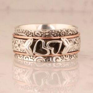 oly-c644b5bda1282abfe3d7c674937adcae Wholesale Retro Boho Heart Wide Band Ring For Women Silver Electroplated Zinc Alloy Jewelry Accessory For Boutique Resale