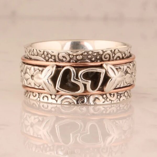 Wholesale Retro Boho Heart Wide Band Ring For Women Silver Electroplated Zinc Alloy Jewelry Accessory For Boutique Resale