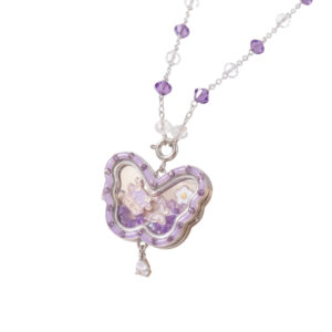 Purple butterfly glass photo box necklace