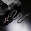 Wholesale Antique Silver Winged Cross Ruby Pendant Long Chain Necklace Trendy Punk Jewelry