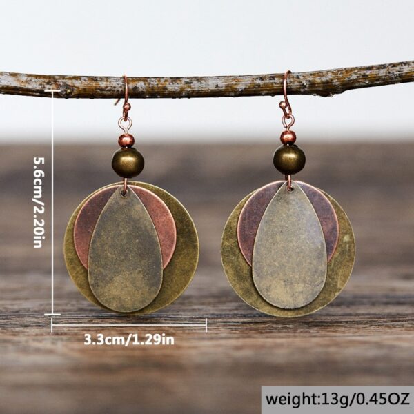 Wholesale Distressed Copper Alloy Bohemian Retro Moon Geometric Earrings Chic Everyday Jewelry Accessory For Women