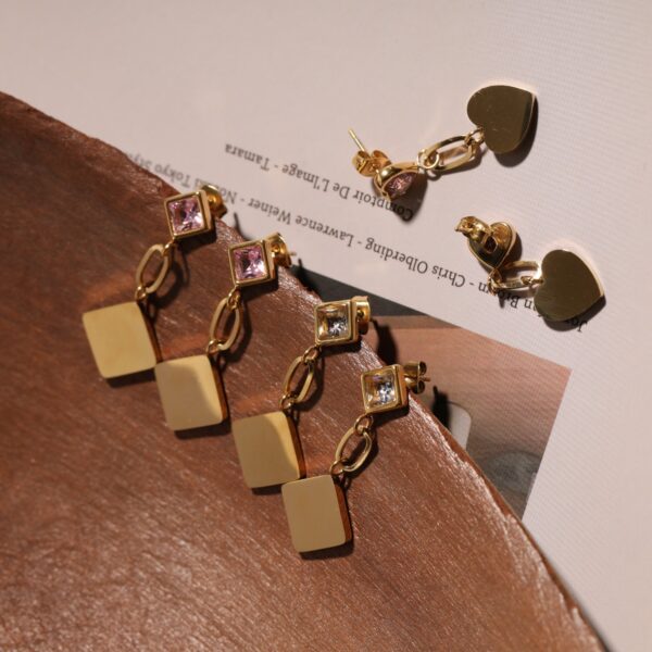 oly-c9825fb82fbe6b9bbda8fd51aaa08129 Wholesale French Style Light Luxury Stainless Steel Electroplated Heart Shaped Pink Diamond Earrings Women S Fashion Accessory For Boutique Resale
