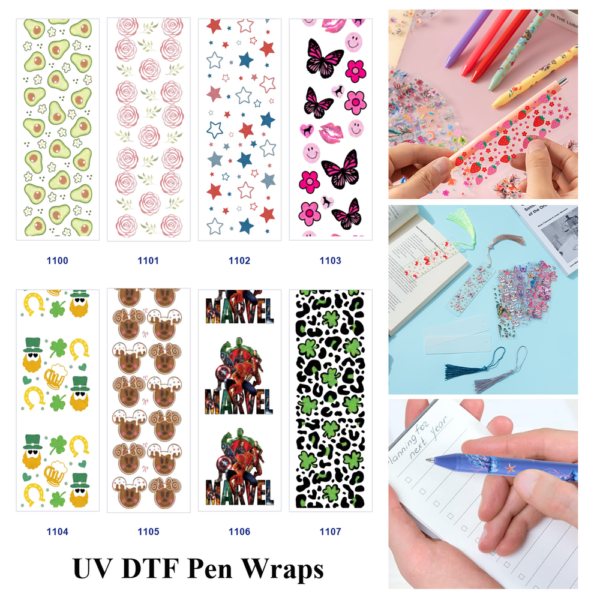 oly-c9b68acdaece53f7ac4cb86bcac266f7 Wholesale 2/8/16pcs Avocado Retro Rose Multicolor Star Butterfly Clover Leopard Print Pen and Bookmark Stickers UV DTF Wraps OLY Exclusive