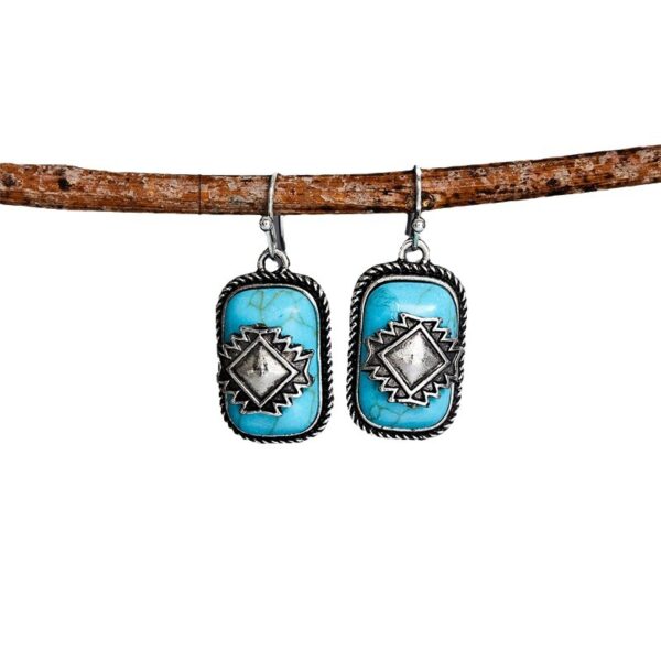 oly-ca00fd41d9aaf3b164ef8da6eb3674fb Wholesale Vintage Ethnic Turquoise Alloy Earrings With Electroplated Finish Party Wear Chic Jewelry Accessory