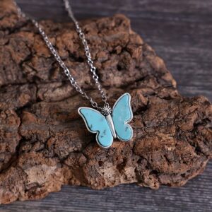 Wholesale Stylish Blue Butterfly Turquoise Inlay Choker Necklace For Women Trendy Collarbone Jewelry Gift