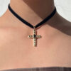 Wholesale Electroplating Tone Gothic Cross Pendant Choker With Zircon And Ribbon Stylish Jewelry Gift For Resale