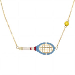 White and blue tennis racket necklace