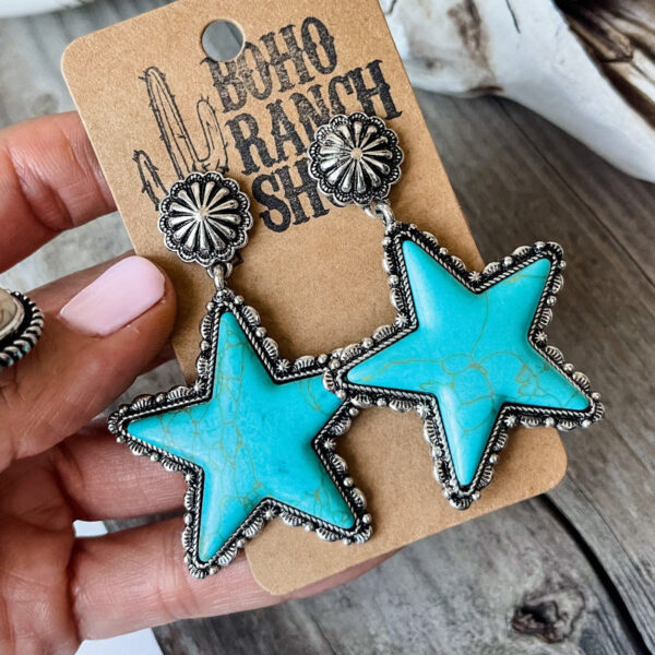 Wholesale Retro Five Point Star Drop Earrings For Women Silver Alloy Western Style Jewelry Trendy Party Fashion Accessory Boutique Resale