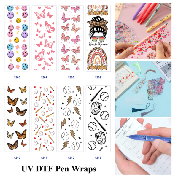 oly-caf37429c1b7956a0ec1da8e8a0da500 Wholesale 2/8/16pcs Smile Face Butterfly Mother‑s Day Sport Baseball Print Pen and Bookmark Stickers UV DTF Wraps