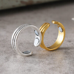 oly-cb019752fac433c9bf9ae6424de69c43 Wholesale Trendy Gold Striped Magnetic Ring Open Adjustable Unisex Zinc Alloy Jewelry Accessory Gift Boutique Resale