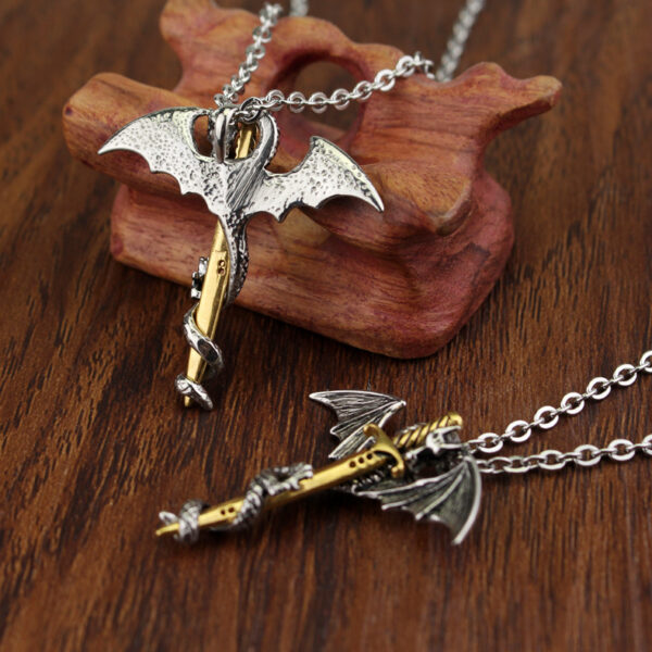 oly-cb2422f106c8c72c229fe0744596848d Wholesale Retro Alloy Dragon Sword Pendant Necklace Punk Rock Fashion Gift