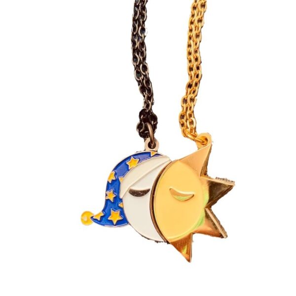 Wholesale Trendy Sun Moon Cartoon Couple Pendant Necklace Zinc Alloy Ball Chain Jewelry Gift