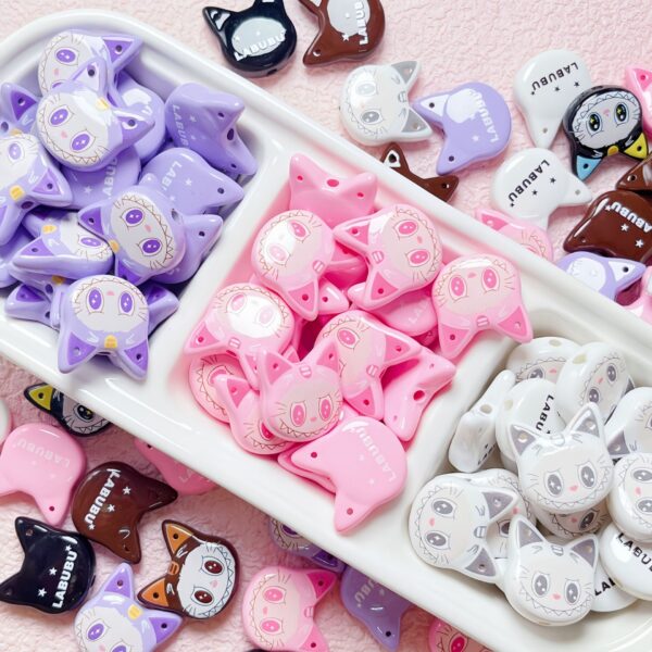 Wholesale Trendy Cat Head Acrylic Painted Beads 3 Hole DIY Phone Chain Keychain Jewelry Accessory OLY Exclusive