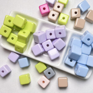Wholesale Chic Acrylic Cube Beads 15mm Light Gray Baked Paint Large Hole for DIY Phone Chain Jewelry Craft