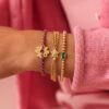 Wholesale Beaded Stretch Gilt Copper Bracelet With Star Flower Heart Charms For Women Everyday Jewelry Accessory