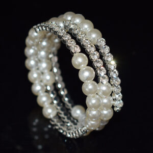 oly-cc2941ac93247bb22632e54b8858639b Wholesale Chic Silver Tone Rhinestone Pearl Wrap Open Cuff Bangle Multi Layer French Women S Bracelet Party Gift Fashion Accessory