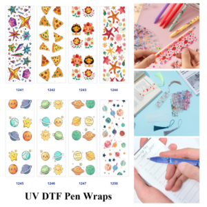 Wholesale 2/8/16pcs Crystal Star Pizza Floral Portrait Ocean Starfish Cartoon Space Planet Print Pen and Bookmark Stickers UV DTF Wraps