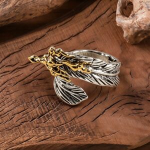 Wholesale Silver Toned Feather Flame Open Ring Vintage Adjustable Zinc Alloy Jewelry Fashion Gift