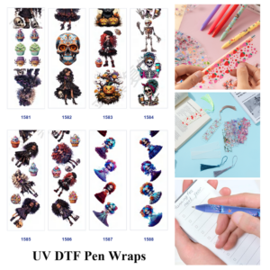Wholesale 2/8/16pcs Halloween Skull Skeleton Dark Girl Spooky Print Pen and Bookmark Stickers UV DTF Wraps OLY Exclusive