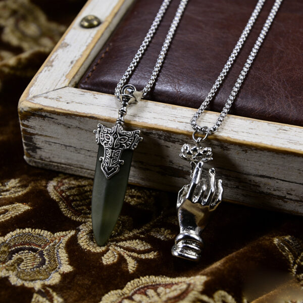 oly-cca2ae91aee454e6a9b8f2b333edac95 Wholesale Retro Sword Pendant Necklace Zinc Alloy Buddha Hand Ethnic Design Fashion Jewelry Accessory For Boutique Resale