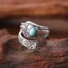 oly-ccd460c864bbc476c26f469f1950c236 Wholesale Antique Silver Turquoise Carved Open Adjustable Ring Boho Unisex Zinc Alloy Fashion Accessory For Everyday Wear