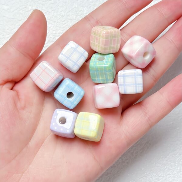 oly-cd0576aed59d95cffb32bc068f3de449 Wholesale Fresh Cream Plaid Polka Dot Square Acrylic Beads DIY Jewelry Accessory Stylish Craft Supply for Bracelet Necklace Boutique Gift