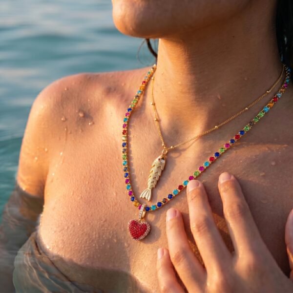 Wholesale Summer Beaded Heart Fish Flower Necklace Plated Gilt Copper Colorful Zircon Fashion Jewelry Accessory