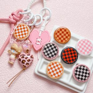 Wholesale Checkerboard Acrylic Round Beads Coffee Color DIY Jewelry Making Bag Charm Keychain Phone Accessories