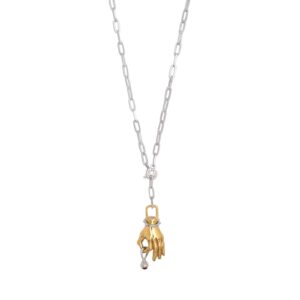 Gold hand and silver necklace