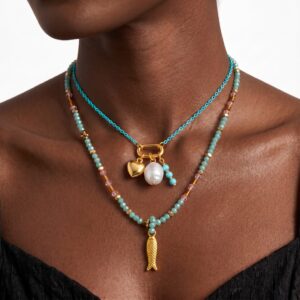 oly-cfd4e575a247e2e4c1297266f6ac0512 Wholesale Summer Bohemian Copper Heart Beaded Necklace Stylish Gift Boutique Resale