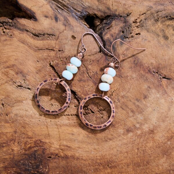 Wholesale Bohemian Hammered Circle Turquoise Beaded Drop Earrings For Women Vintage Fashion Jewelry Accessory Boutique Resale Gift