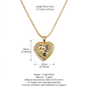 Golden heart rose photo box necklace (single)