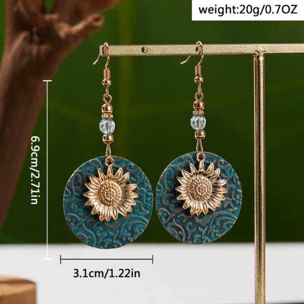 oly-d016c34affd144bc9c201ea5a0d46c82 Wholesale Retro Bohemian Sunflower Earrings Alloy Double Layer Vintage Jewelry Accessory Party Gift