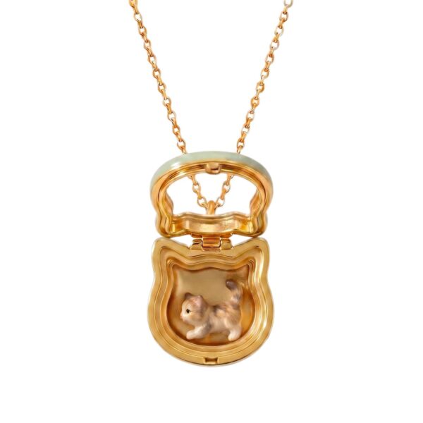Wholesale Stylish Pink Cat Shaped Glass Photo Locket Necklace Copper Electroplated Boutique Resale Jewelry Accessory